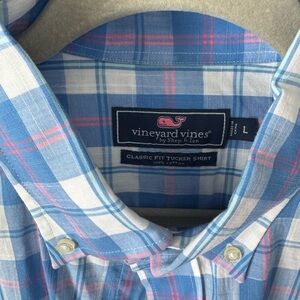 Men’s Vineyard Vines Classic Blue and Pink Plaid Shirt
